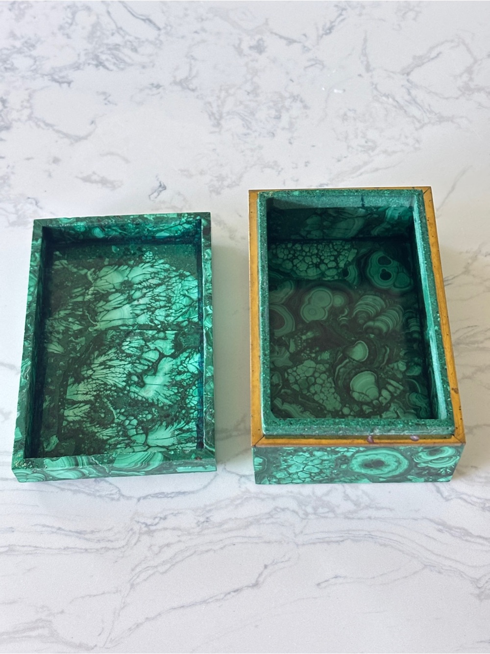 Vintage Malachite Stone Handcrafted Trinket Box - Picture 9 of 13